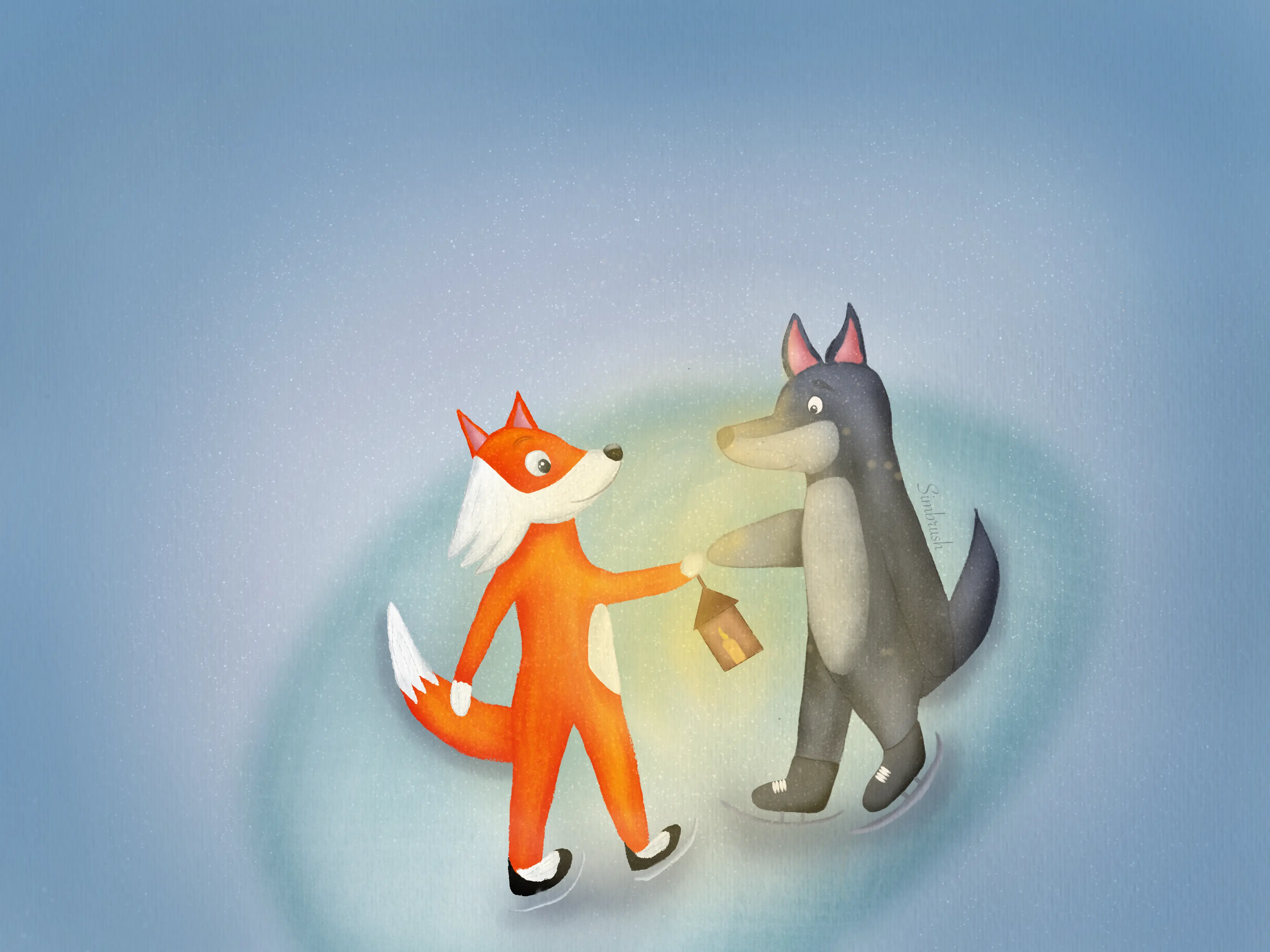 Líška a vlk na klzisku