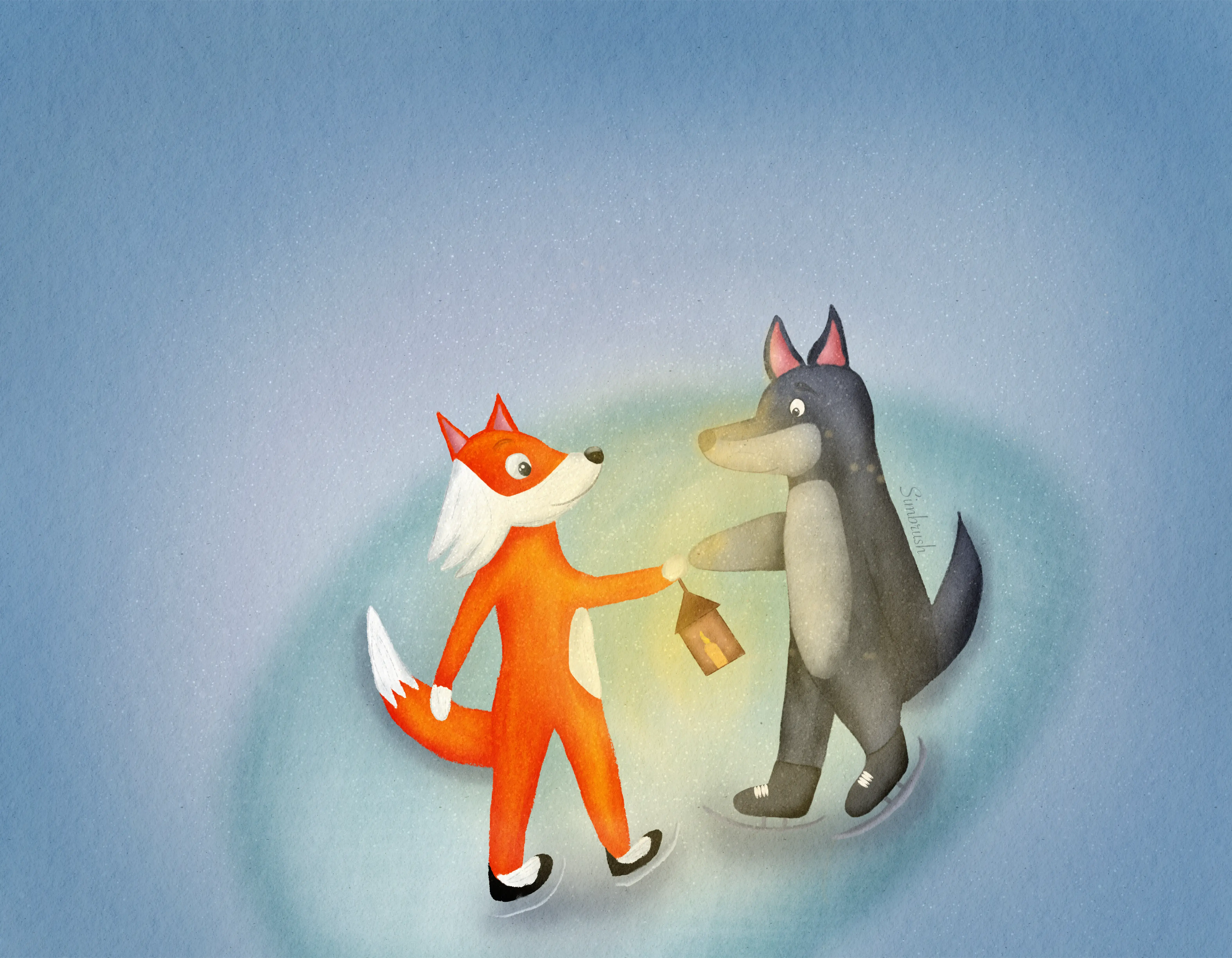 Líška a vlk na klzisku